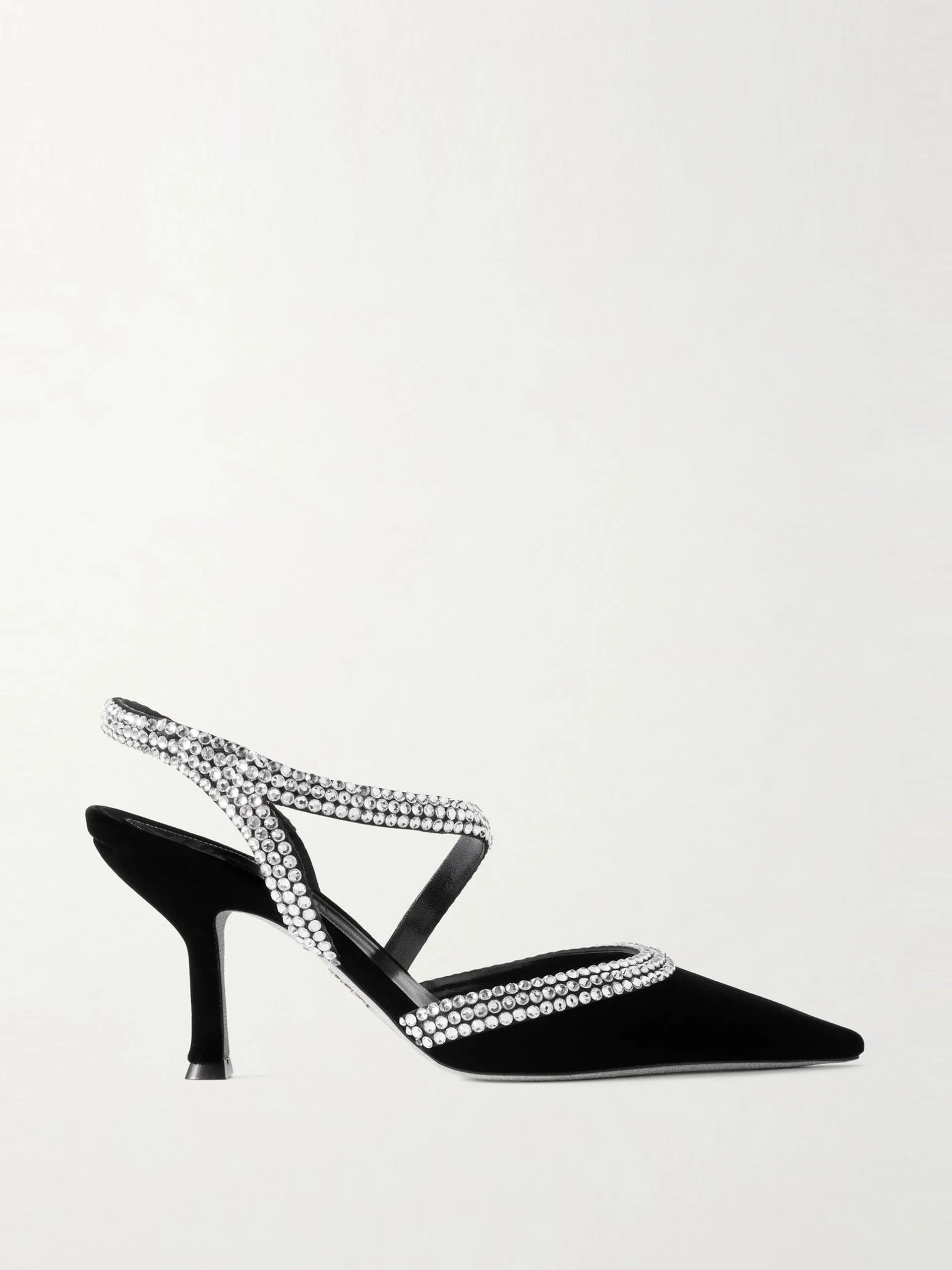 Crystal-embellished leather-trimmed velvet slingback pumps