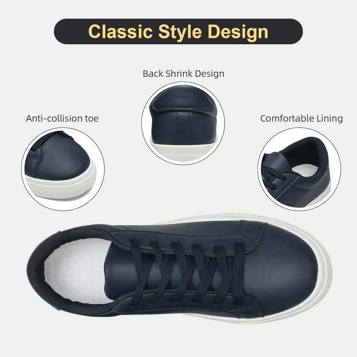 Fashion Sneakers for Men Women, Men’s Black Casual Leather Skate Shoes, Non Slip Comfortable Breathable Tennis Walking Shoes