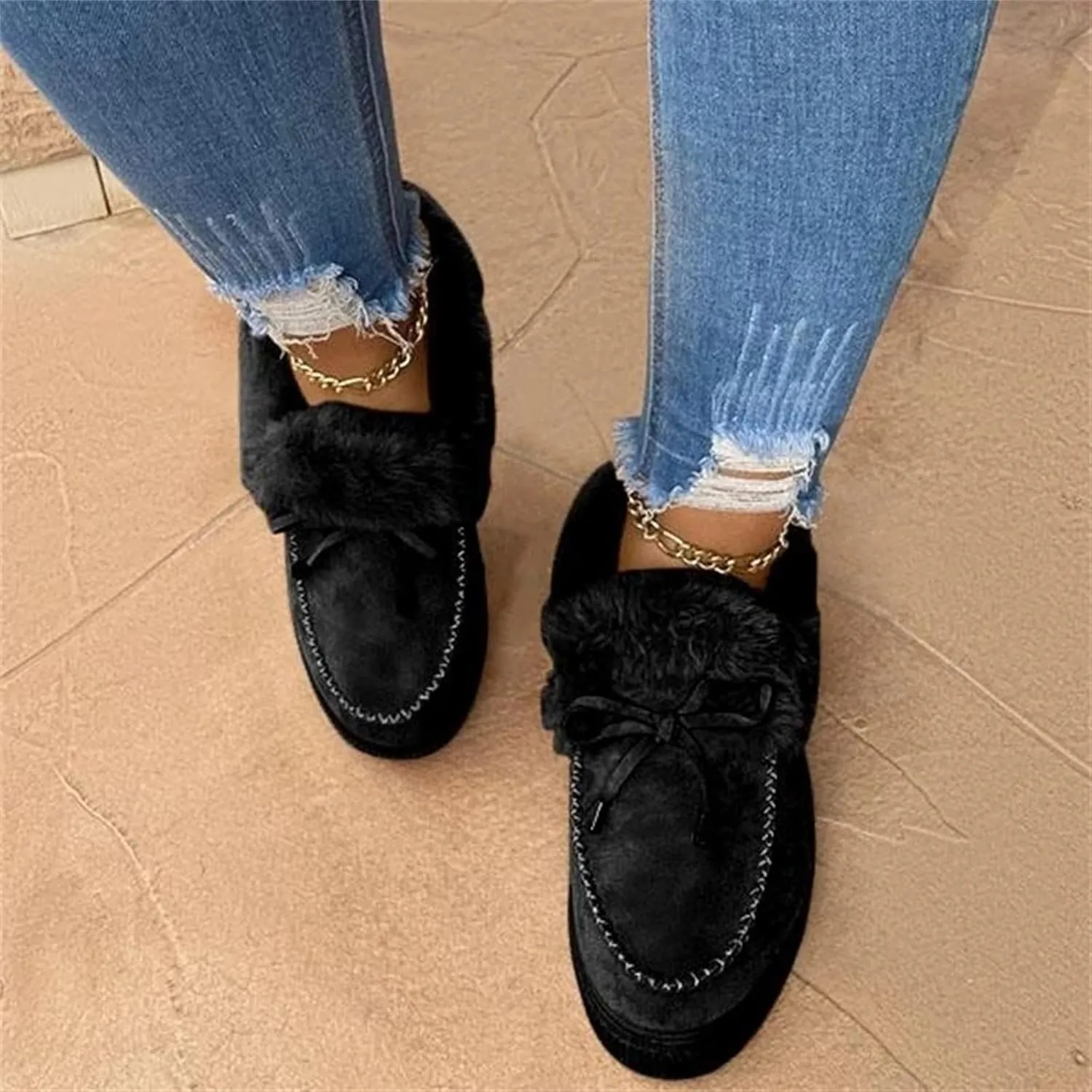 Ladmiple Boots for Women Ankle Booties with Fur Warm Winter Snow Short Booties Fashion Comfortable Slip On Walking Shoes