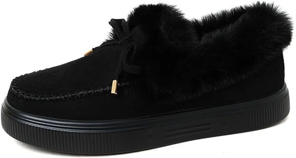 Ladmiple Boots for Women Ankle Booties with Fur Warm Winter Snow Short Booties Fashion Comfortable Slip On Walking Shoes