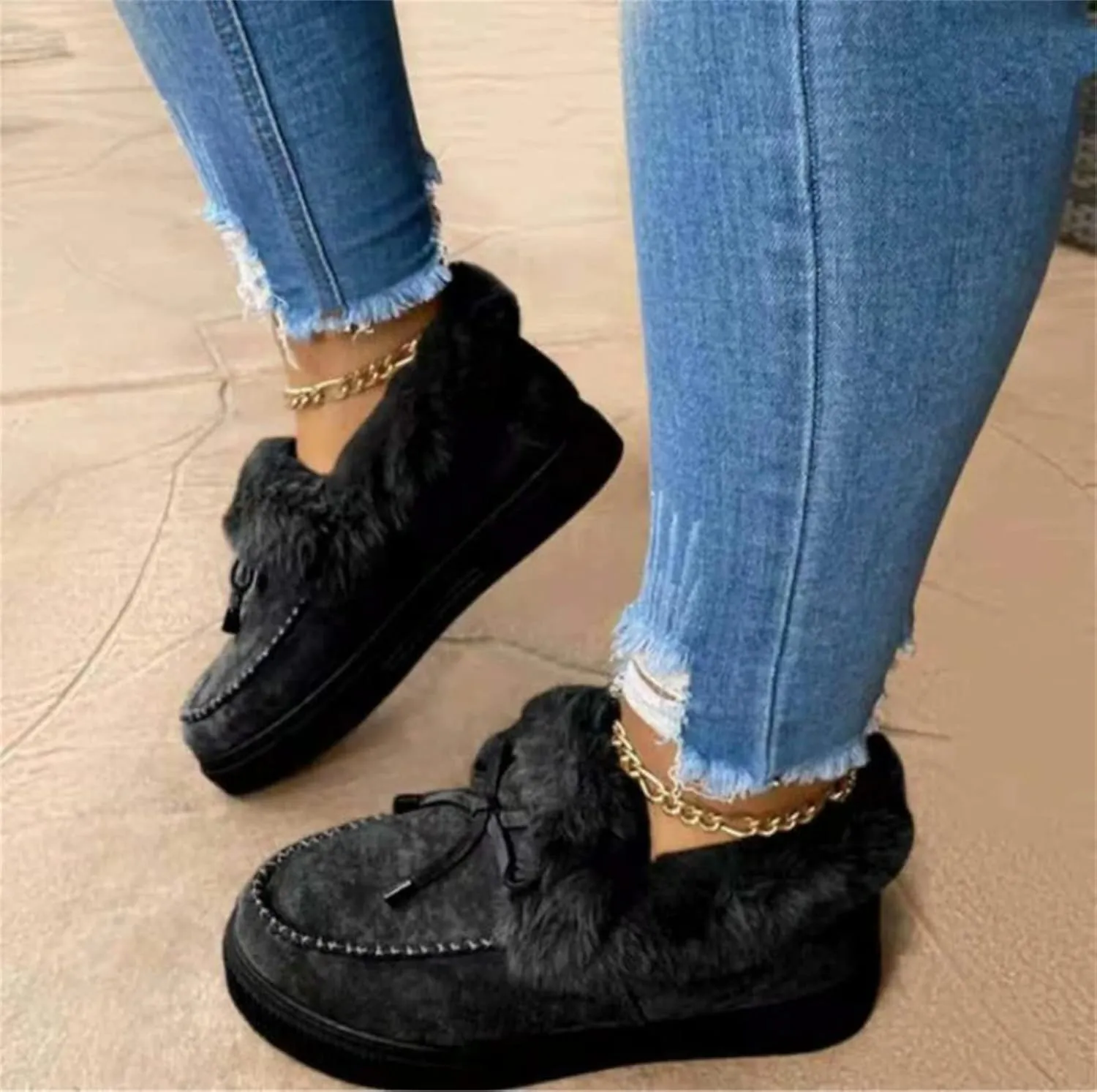 Ladmiple Boots for Women Ankle Booties with Fur Warm Winter Snow Short Booties Fashion Comfortable Slip On Walking Shoes