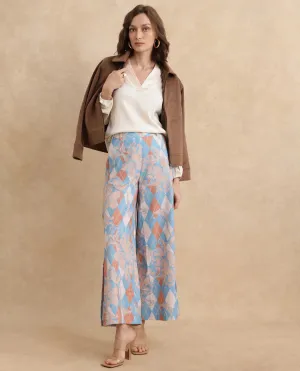 Rareism Women Diyan Light Multi Button Closure Wide Fit Ankle Length Geometric Print Trouser