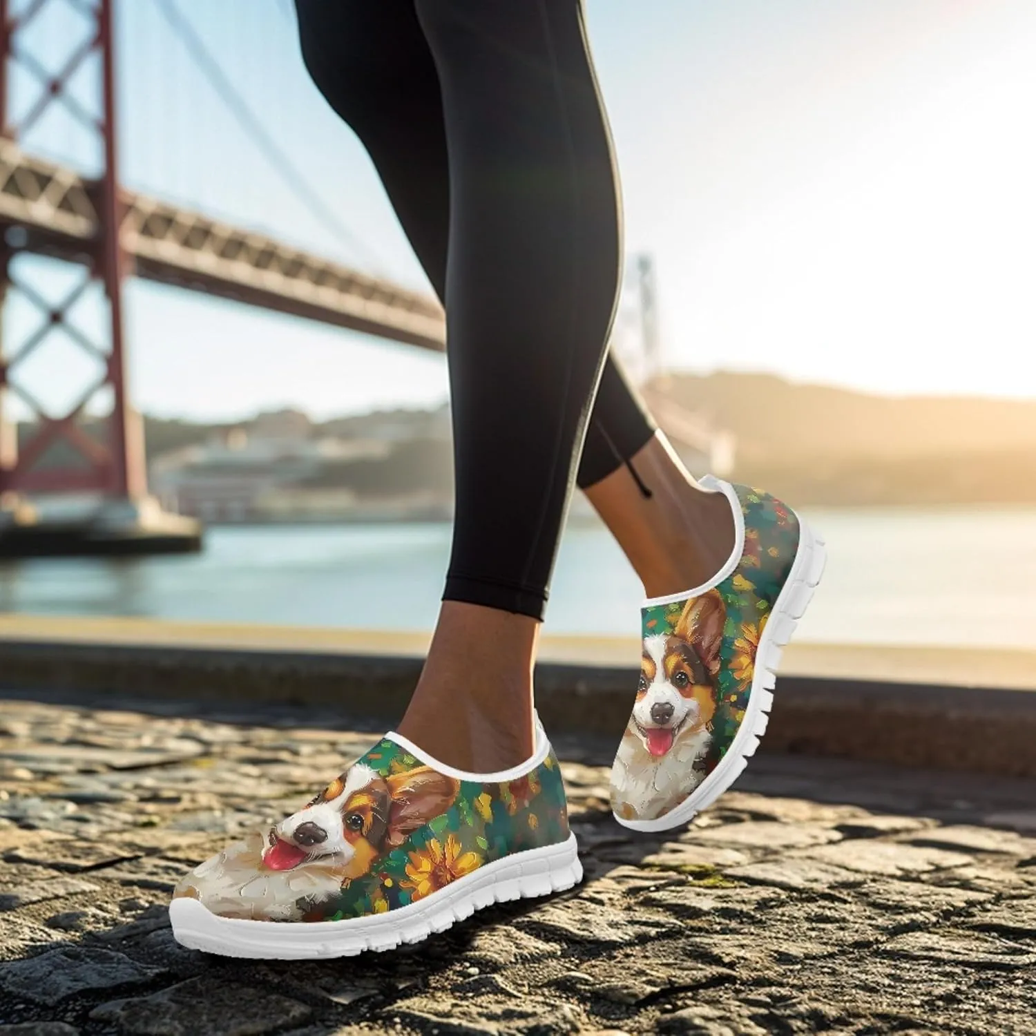Trendy Print Womens Shoes Slip-on Walking Shoes Sneakers Breathable Mesh Casual Footwear