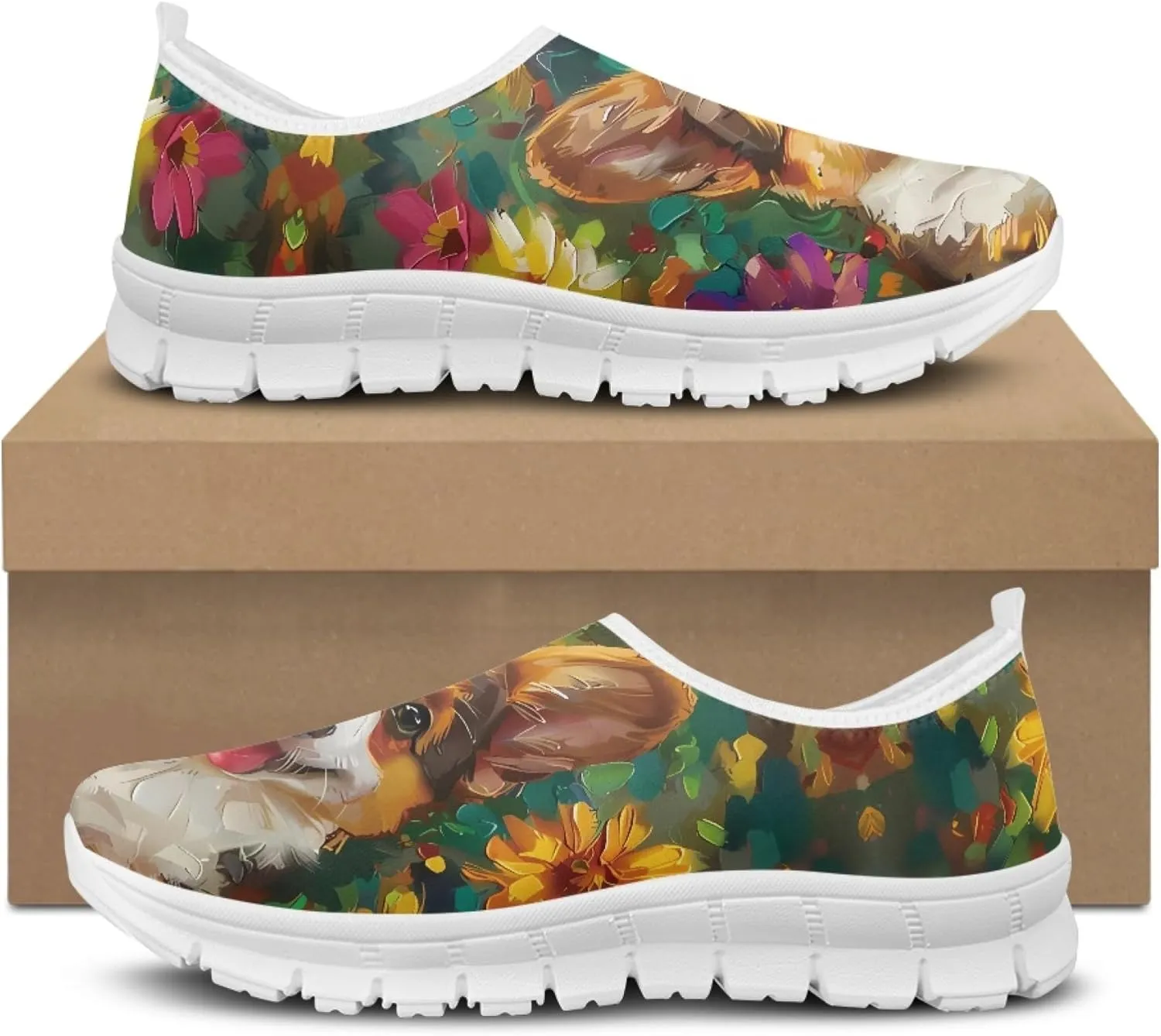 Trendy Print Womens Shoes Slip-on Walking Shoes Sneakers Breathable Mesh Casual Footwear