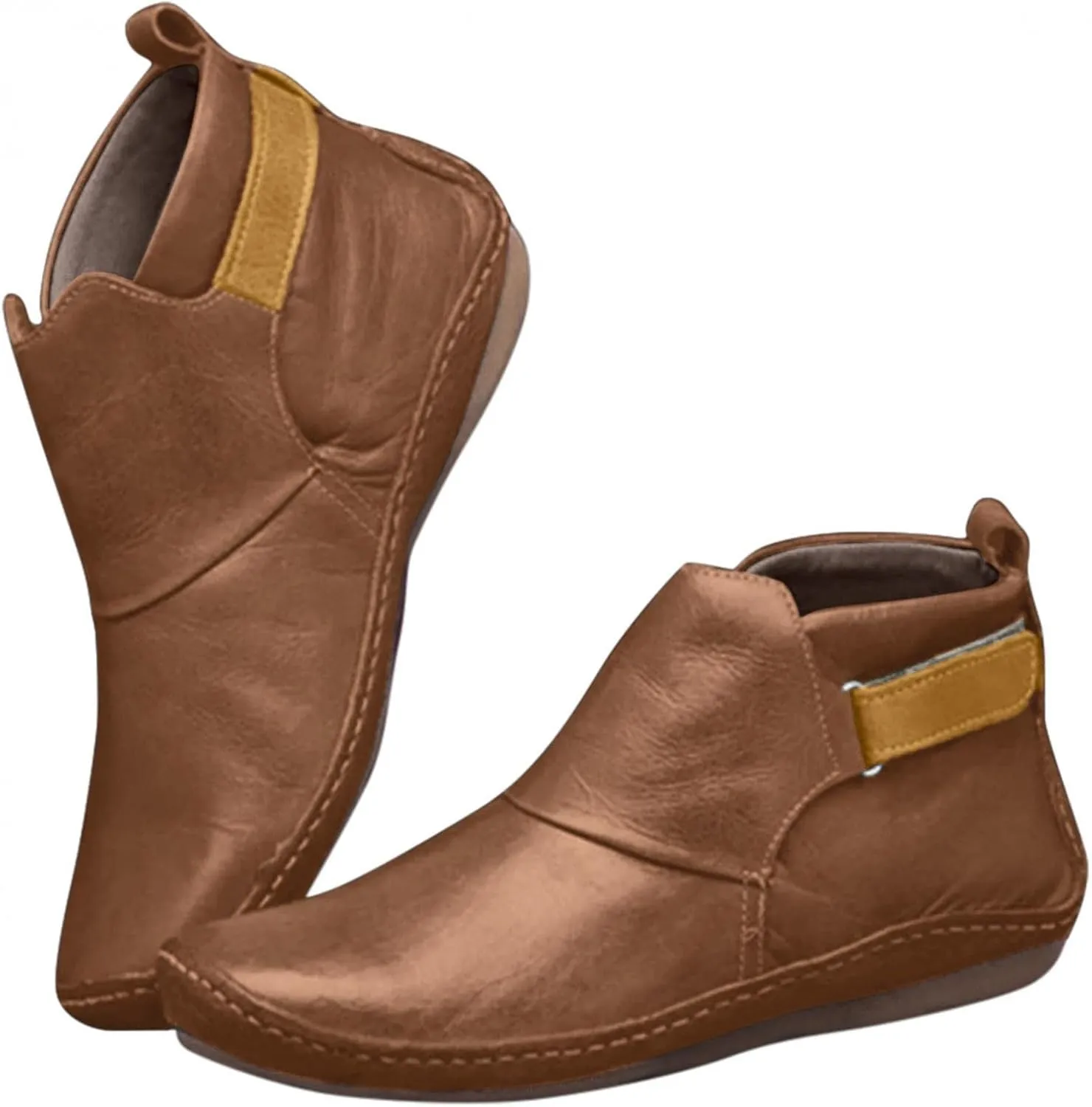 Women Boots No Heel 2022 New Arch Support Boots Side Zipper Vintage Leather Damping Shoes Flat Booties