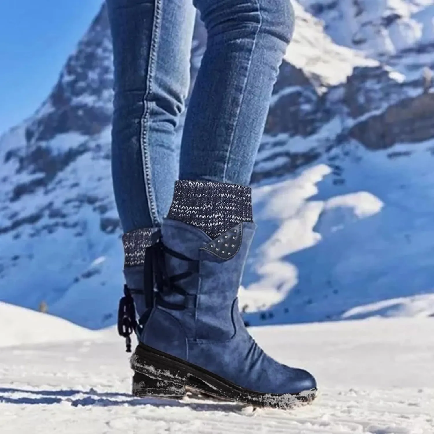 Women's Snow Winter Boots Mid Calf Warm Faux Fur Lined Lace Up Anti-slip Outdoor Boots Women's Snow Boots