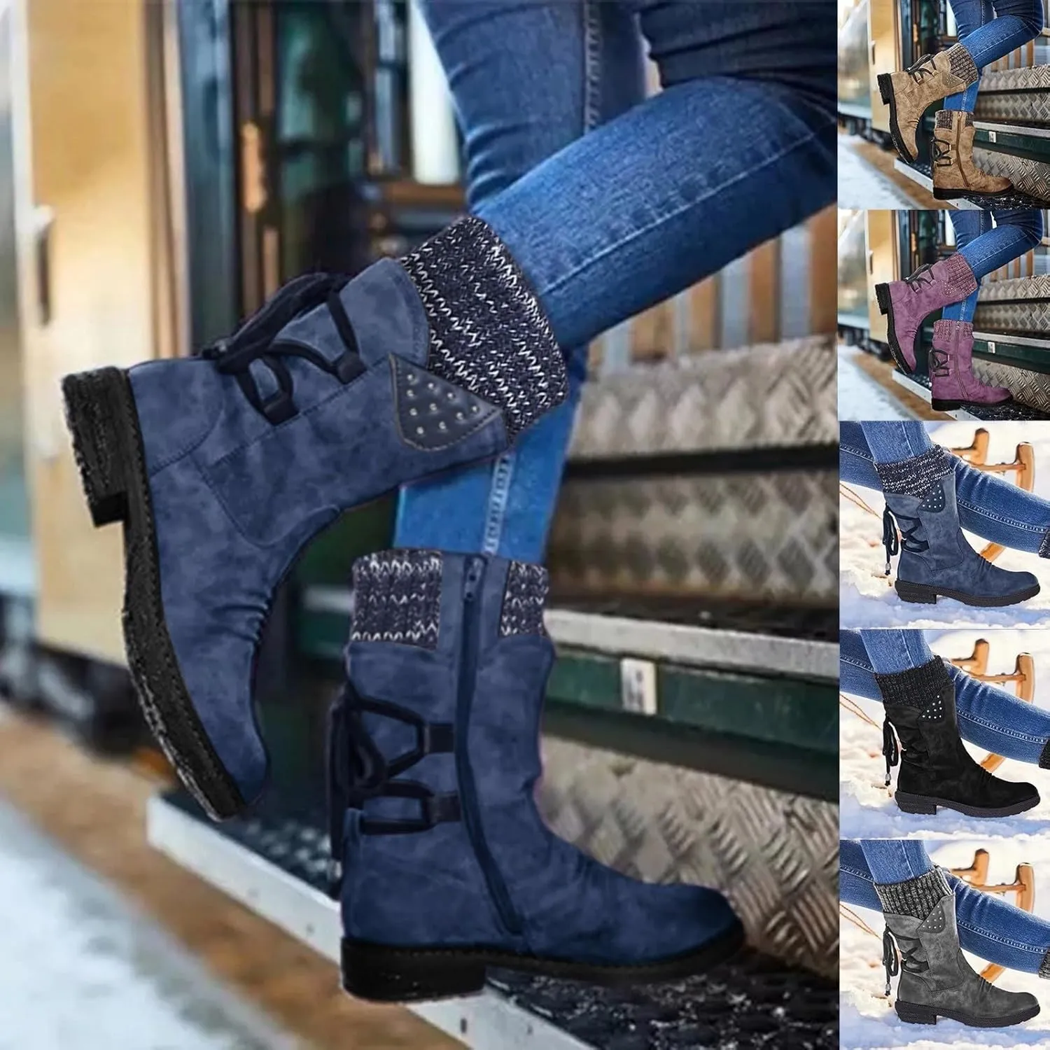 Women's Snow Winter Boots Mid Calf Warm Faux Fur Lined Lace Up Anti-slip Outdoor Boots Women's Snow Boots