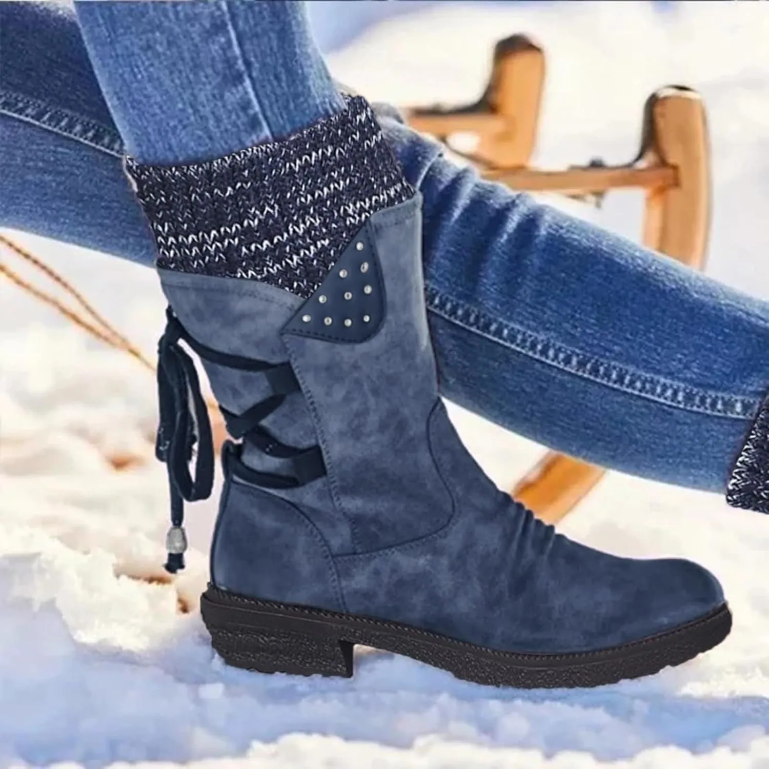 Women's Snow Winter Boots Mid Calf Warm Faux Fur Lined Lace Up Anti-slip Outdoor Boots Women's Snow Boots